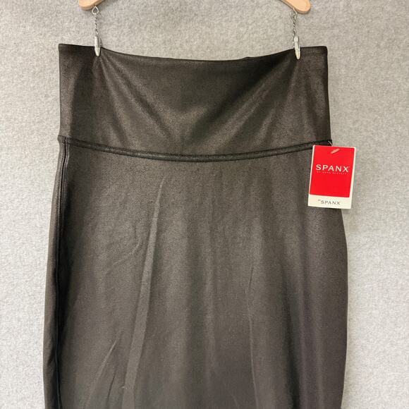Spanx Midi Faux Leather Skirt Black Grunge Whimsigoth Shaping Woman’s M NWT - Picture 4 of 8